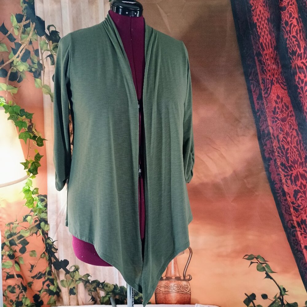 EUC: Great Northwest Indigo Sze Medium Olive Green Open-front Cardigan